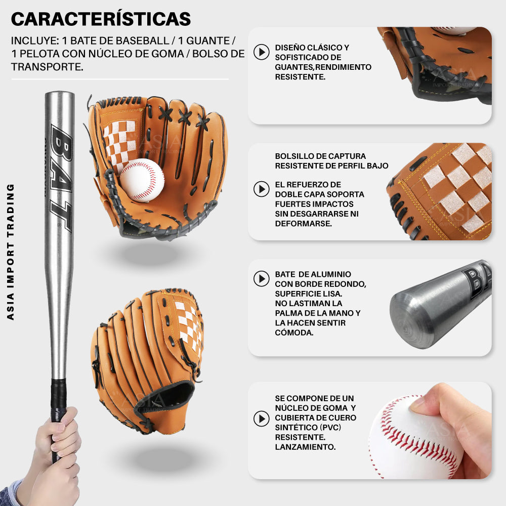 Set Baseball Bate Aluminio Gris