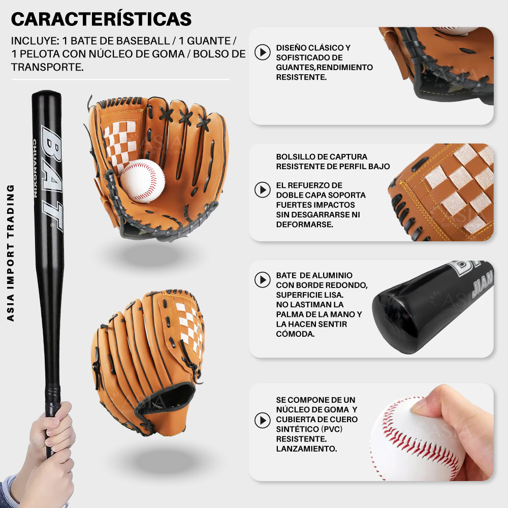 Set Baseball Bate Aluminio Negro
