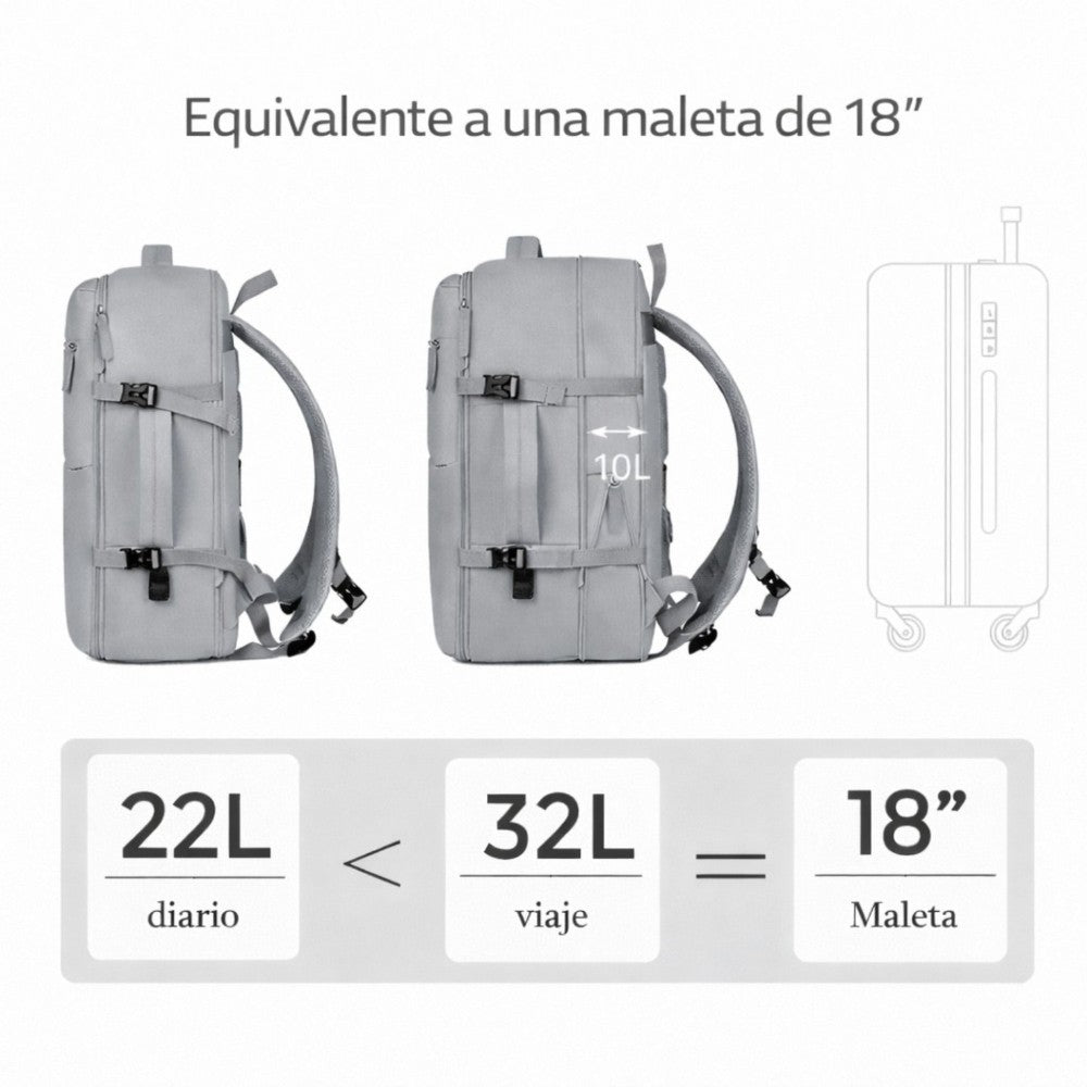Mochila de Viaje Expandible color Gris