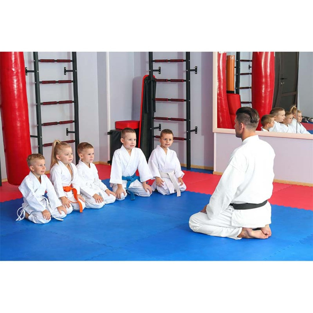 Tatami EVA Reversible 1×1 m (25 mm) – Alto Impacto Azul/Rojo