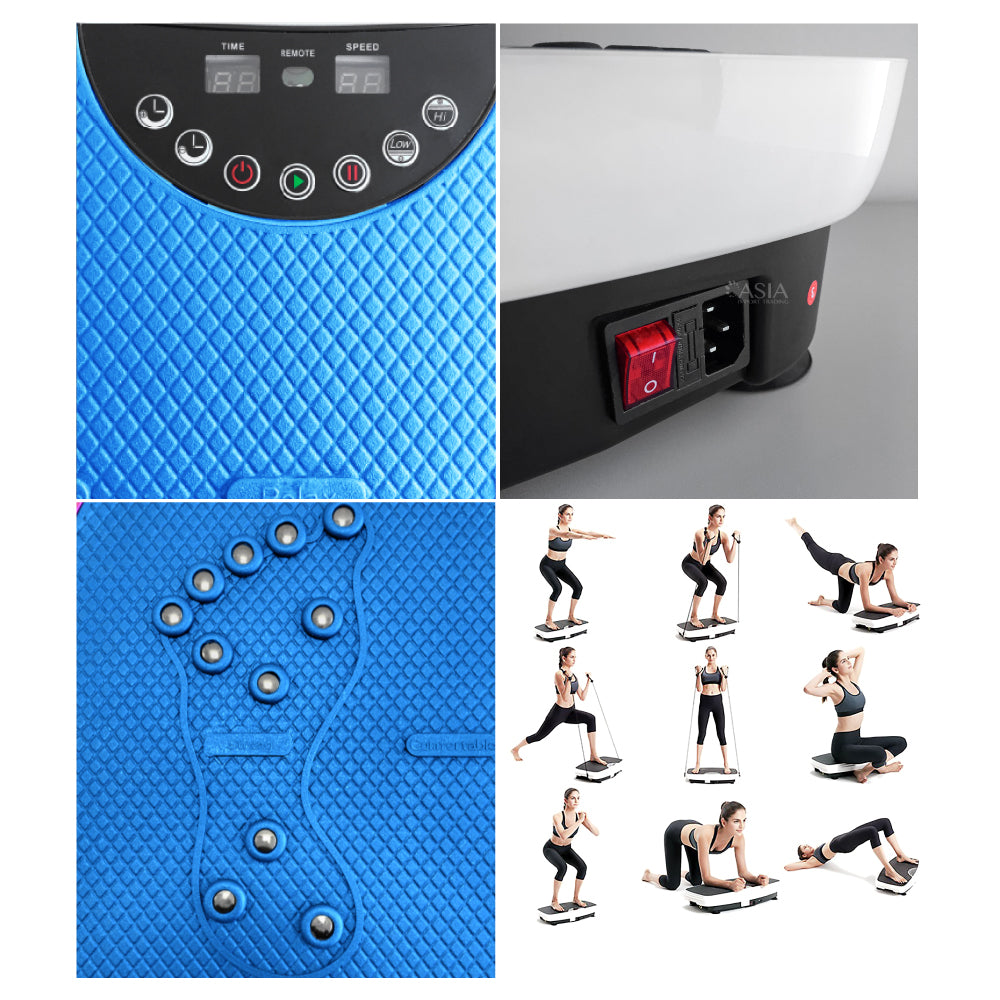 Plataforma Vibratoria Fitness Celeste con Control Remoto y Masaje Magnético