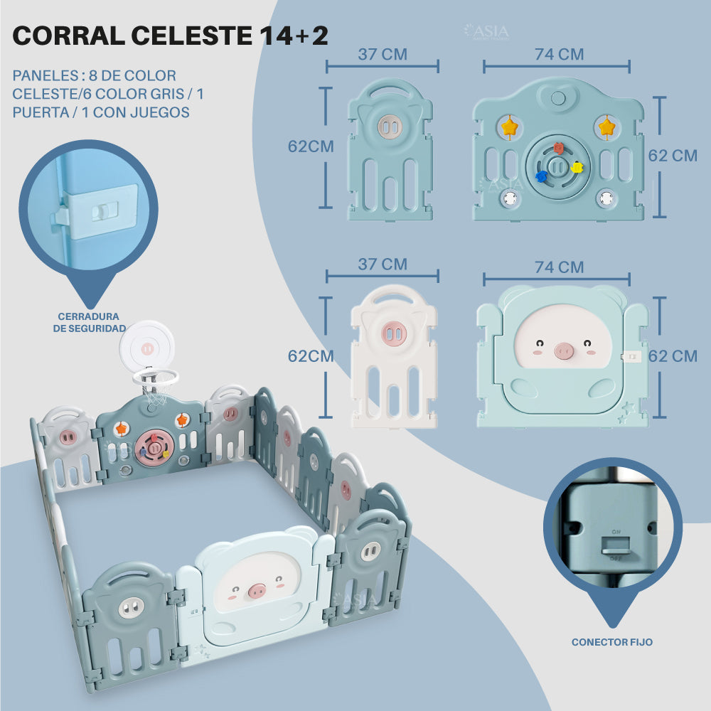 Corral para bebe Celeste modelo 14+2 paneles