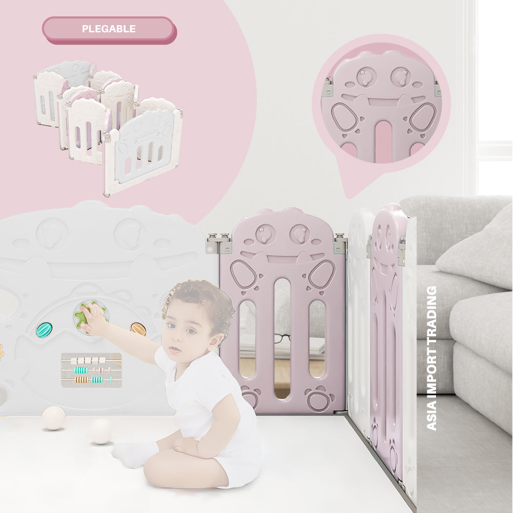 Corral para bebe modelo 10+2 paneles rosado