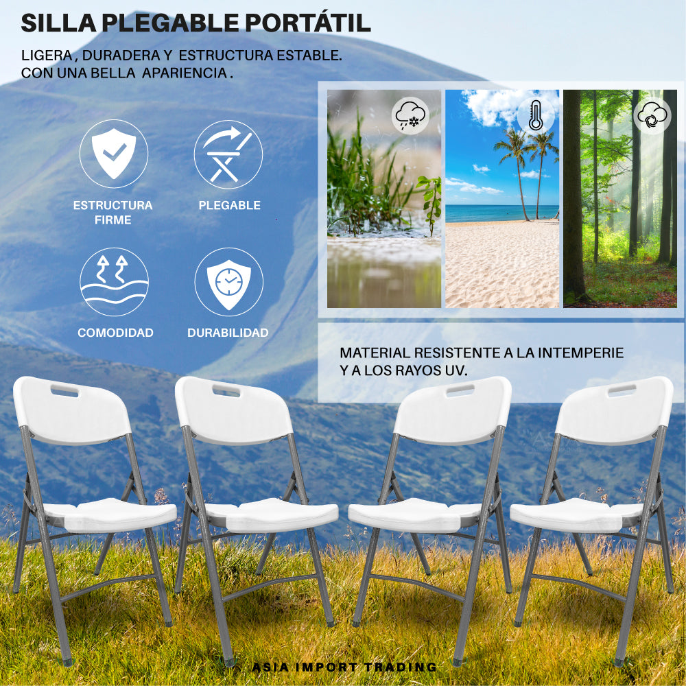Pack 4 Sillas Blancas Plegables respaldo Liso