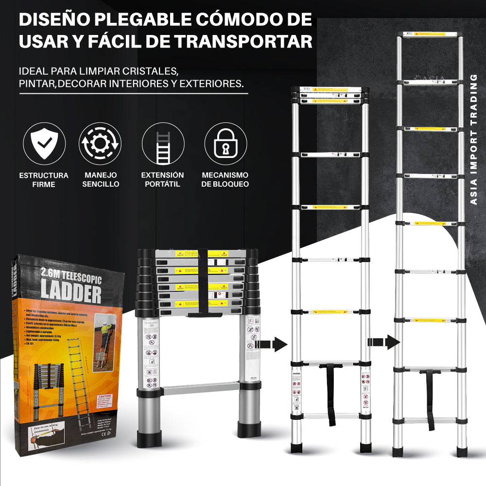 Escalera Retractil Telescopica 2.6 mt