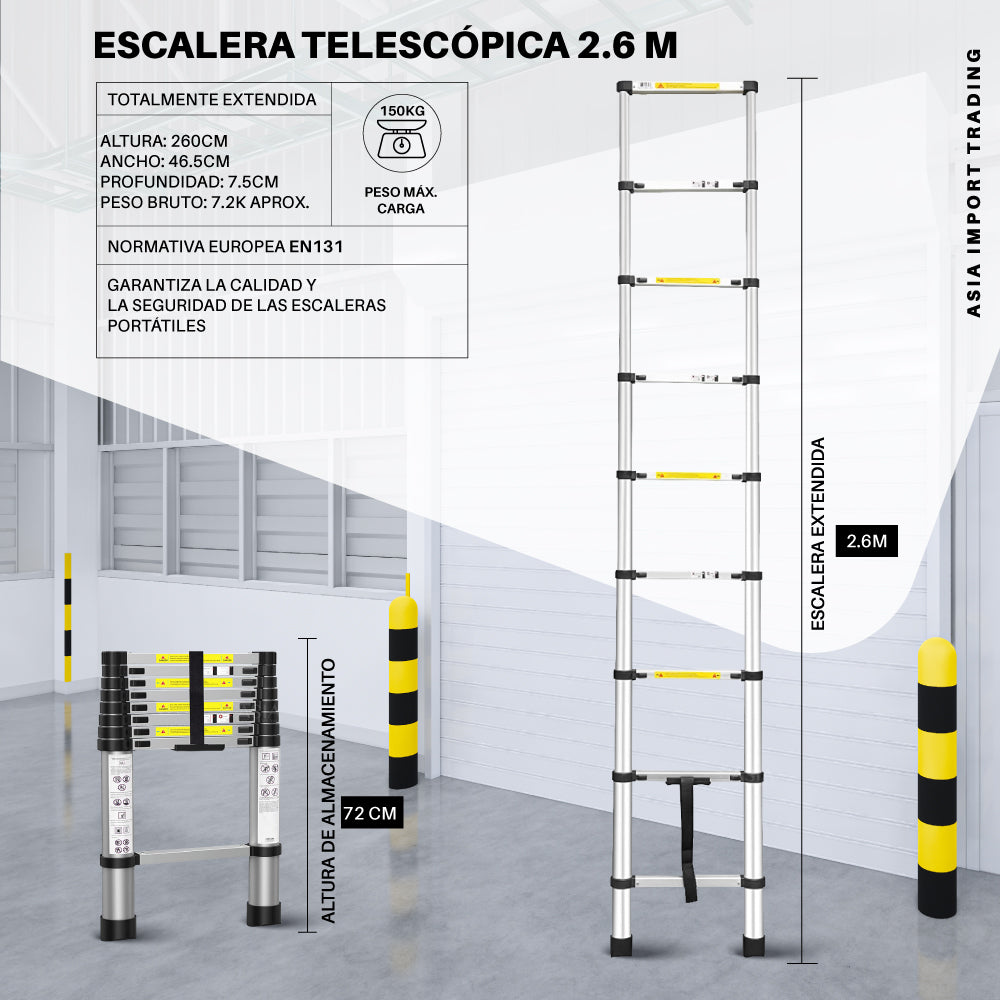 Escalera Retractil Telescopica 2.6 mt
