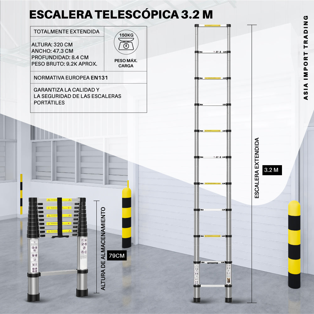 Escalera Retractil Telescopica 3.2 mt