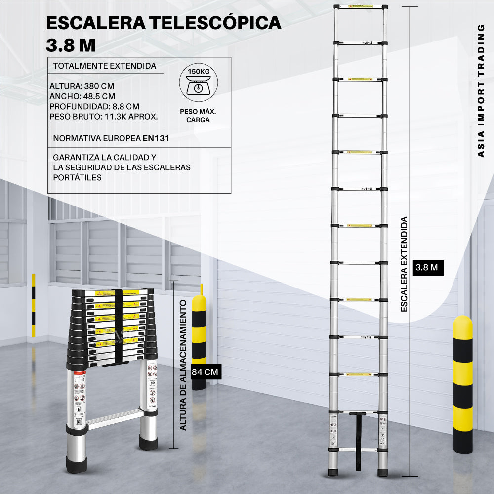 Escalera Retractil Telescopica 3.8 mt