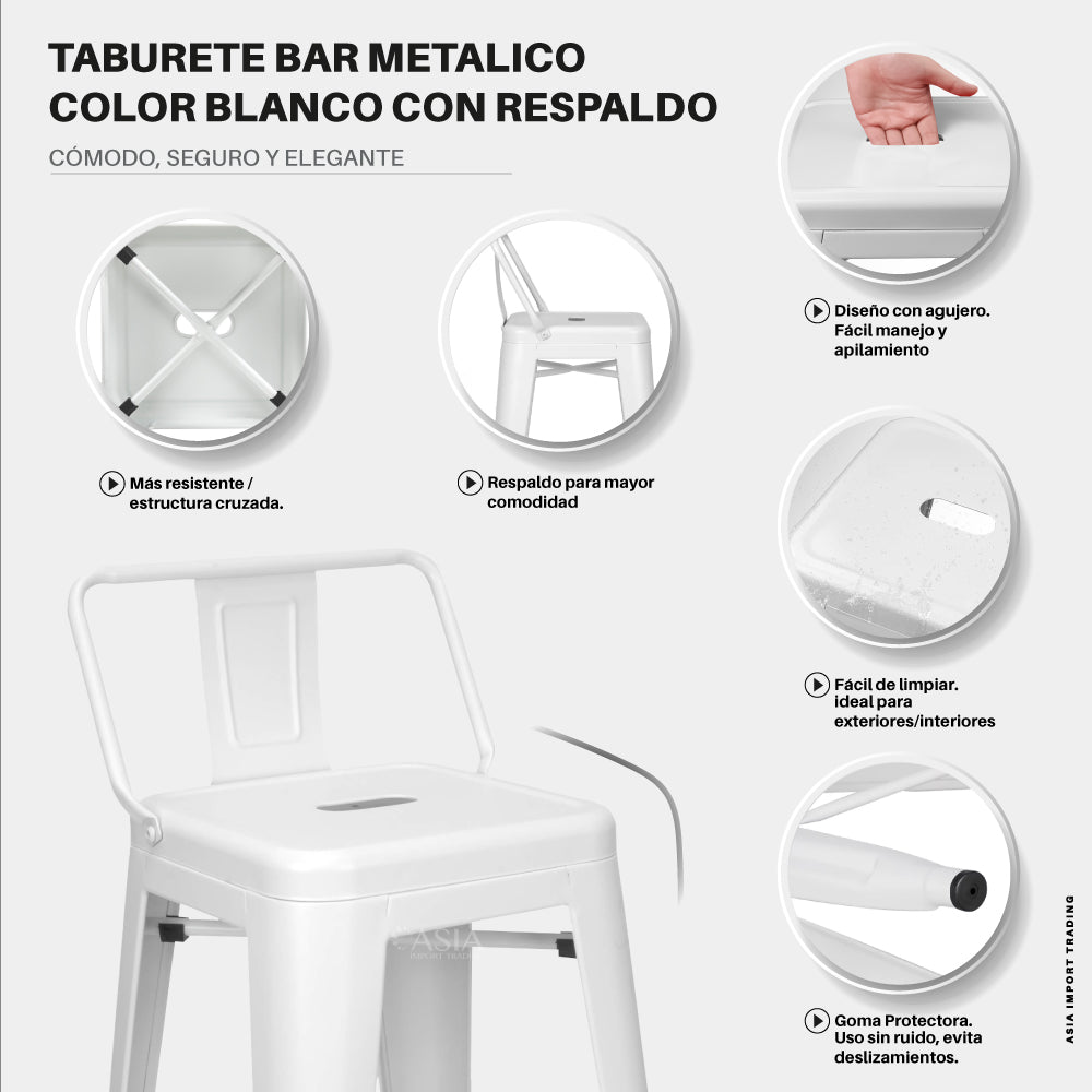 Silla de Bar Blanca con respaldo