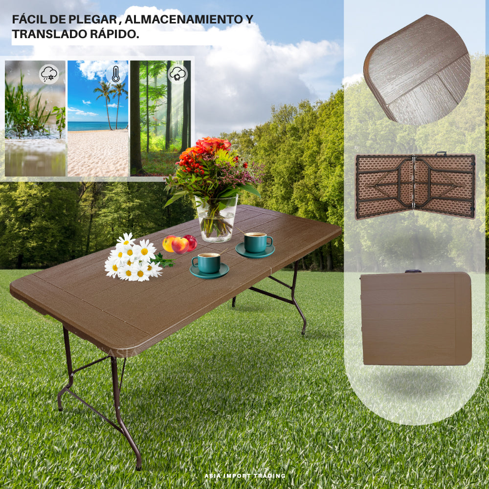 Mesa Plegable Cafe estilo madera 180 cm tipo Maleta