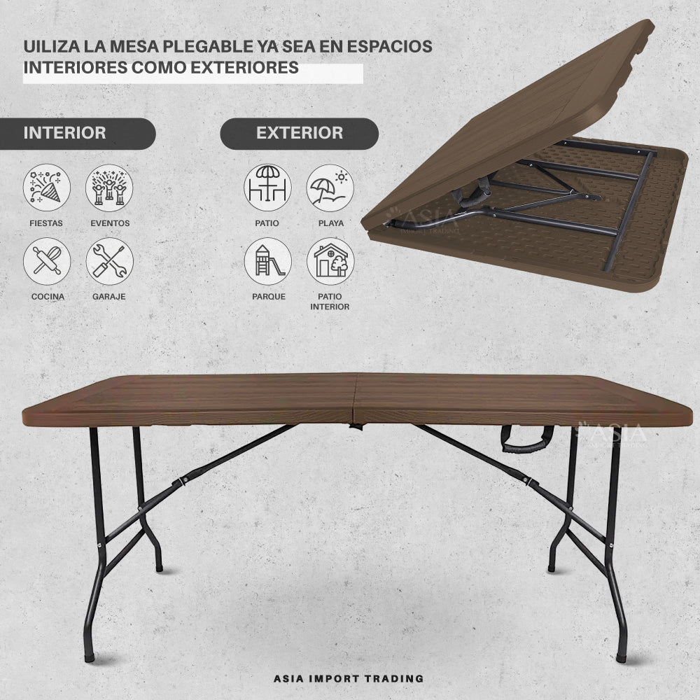 Mesa Plegable Cafe estilo madera 180 cm tipo Maleta