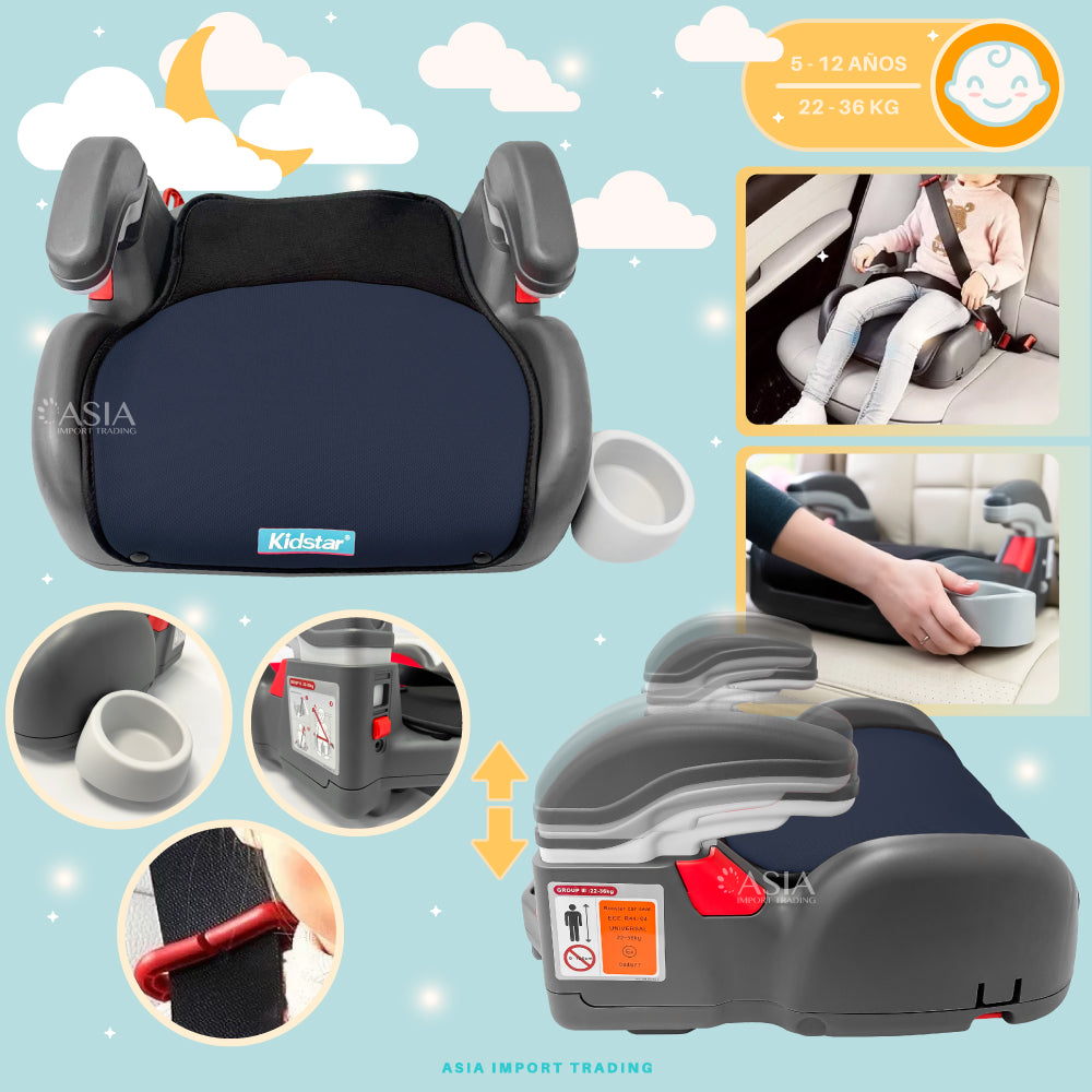 Alzador de Auto Kidstar Booster Azul con Portavasos | 22–36 kg (5–12 años)