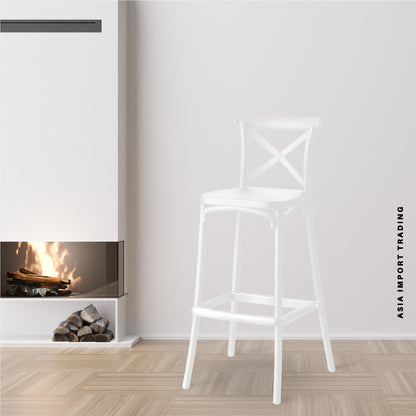 Silla bar blanca con respaldo cruzado