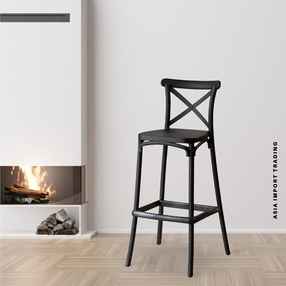 Silla bar negra con respaldo cruzado
