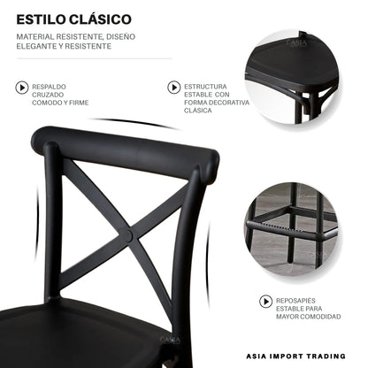 Silla bar negra con respaldo cruzado