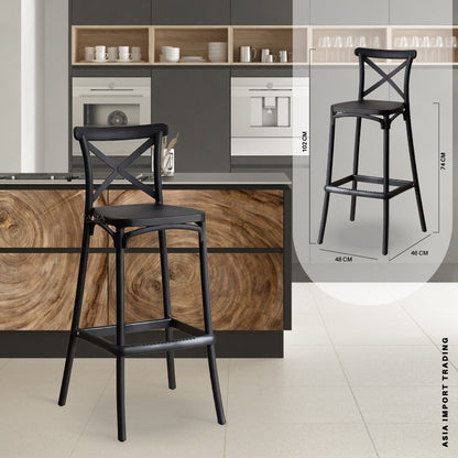 Silla bar negra con respaldo cruzado