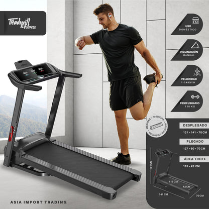 Trotadora Eléctrica Fitness 14 km/h Plegable con Inclinación