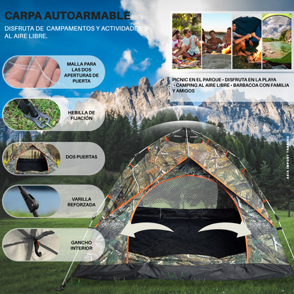 Carpa Autoarmable con doble puerta diseño camuflaje