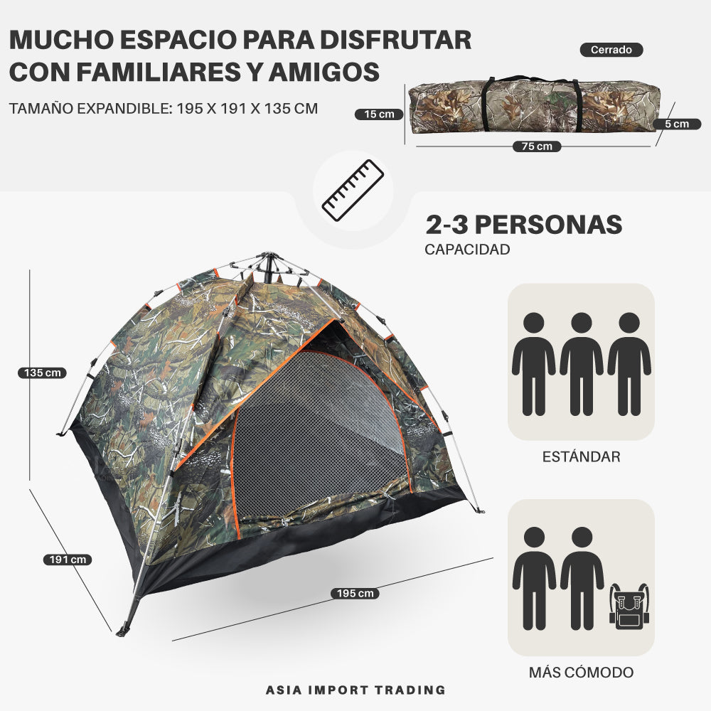 Carpa Autoarmable con doble puerta diseño camuflaje