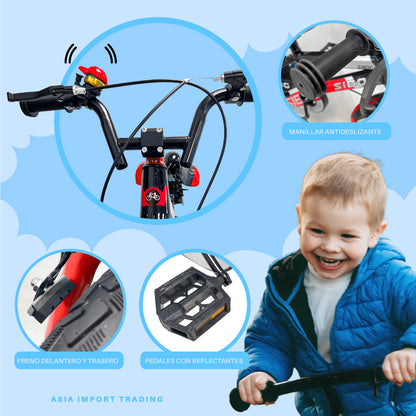 Bicicleta Infantil Aro 12 con Ruedas de Apoyo y Frenos Delanteros y Traseros - SIBOG