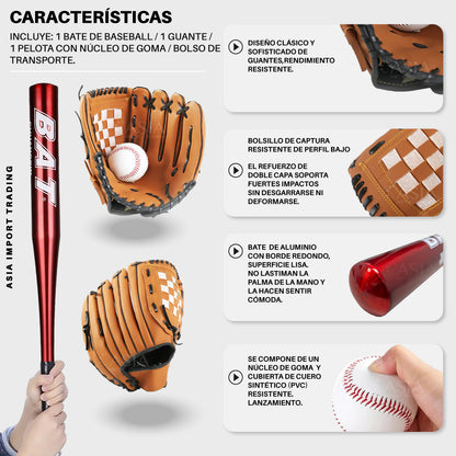 Set Baseball Bate Aluminio Rojo