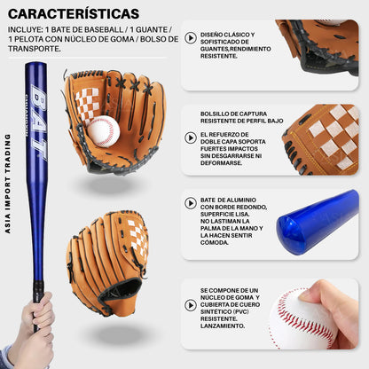 Set Baseball Bate Aluminio Azul