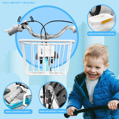 Bicicleta Niño Aro 12 Canasto y Parrilla | Azul Pastel