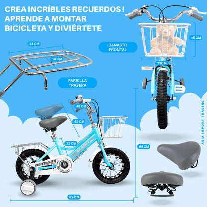 Bicicleta Niño Aro 12 Canasto y Parrilla | Azul Pastel