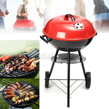 Parrilla a Carbón con Tapa y Ruedas – Tipo Kettle 43 cm Roja