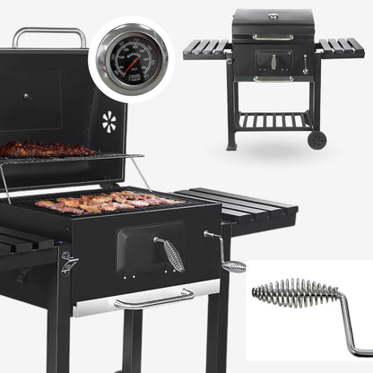 PARRILLA A CARBÓN CON TAPA Y BANDEJAS LATERALES