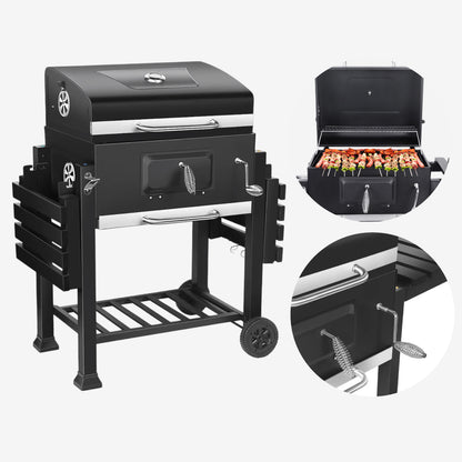 PARRILLA A CARBÓN CON TAPA Y BANDEJAS LATERALES