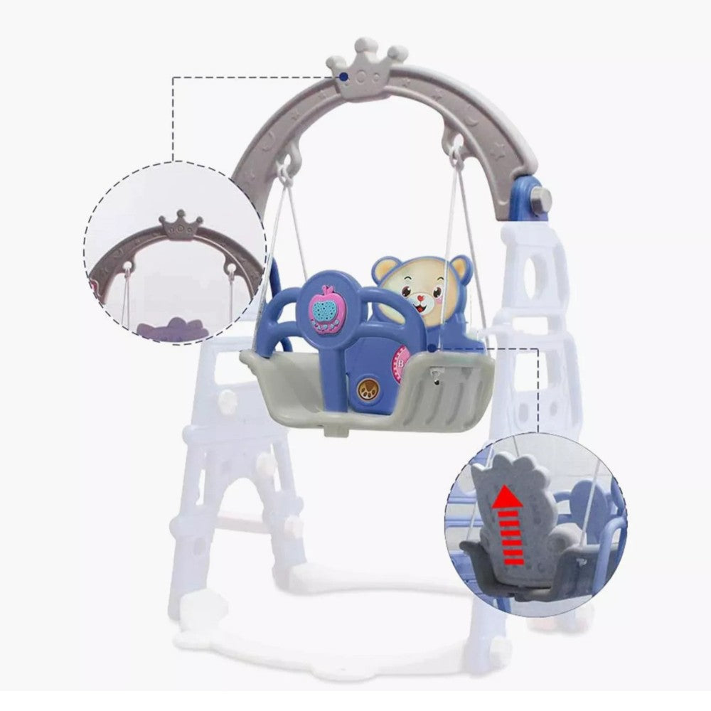 Resbalín Columpio Musical 3 en 1 “Osito Aventurero” Azul