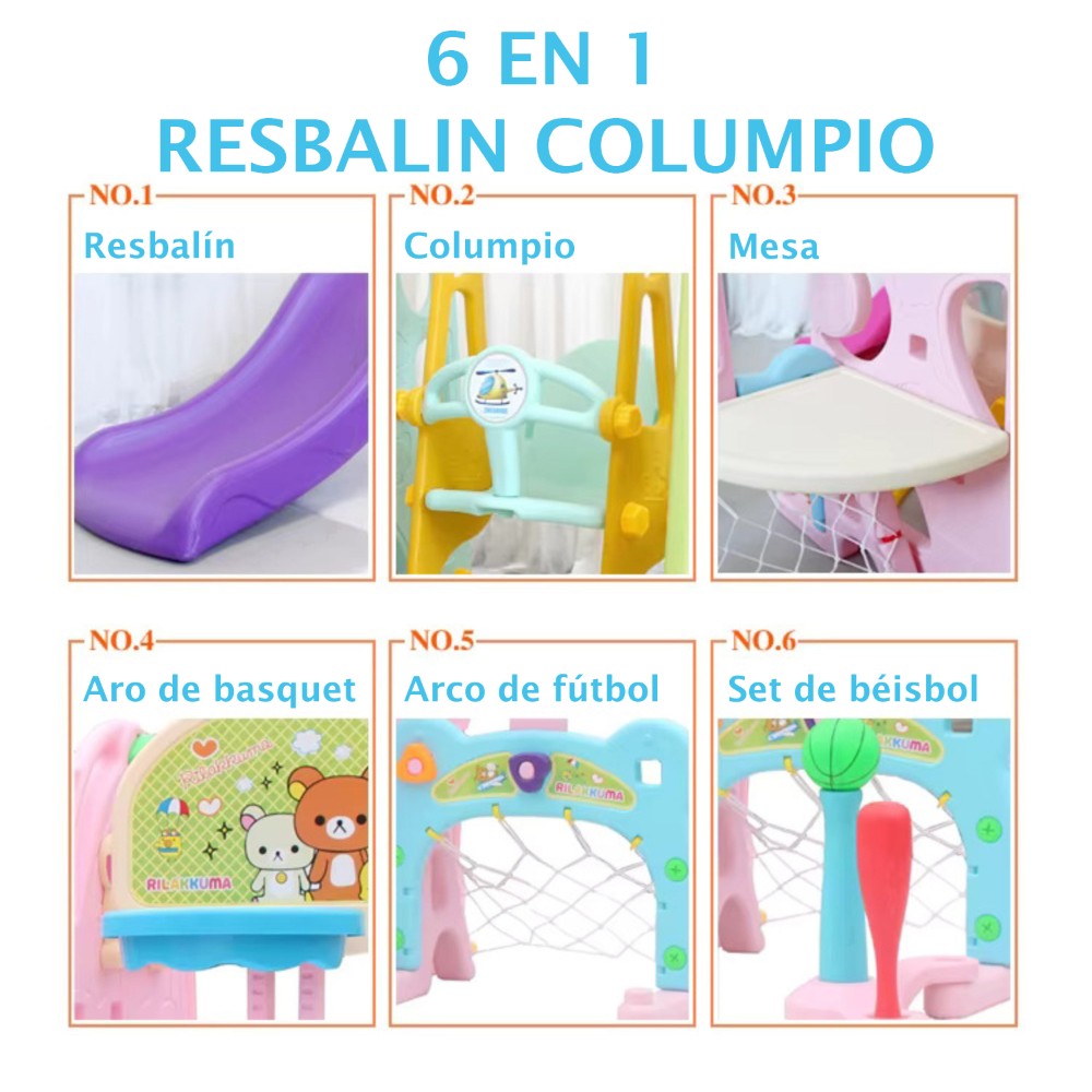 Resbalín Columpio Infantil 4 en 1 con Aro Básquet y Juego Pelota Multicolor