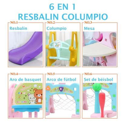 Resbalín Columpio Infantil 4 en 1 con Aro Básquet y Juego Pelota Multicolor