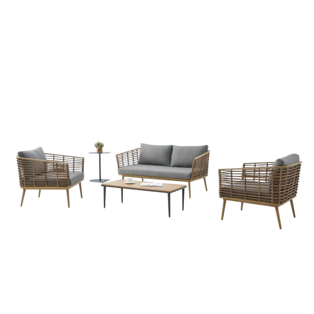 Juego de Terraza Lounge Élite Ratán Sintético & Cojines Gris Ceniza