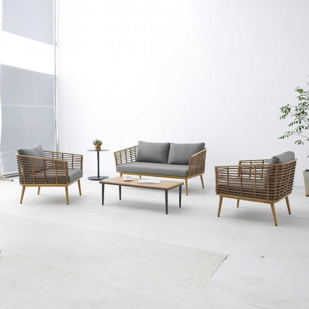 Juego de Terraza Lounge Élite Ratán Sintético & Cojines Gris Ceniza