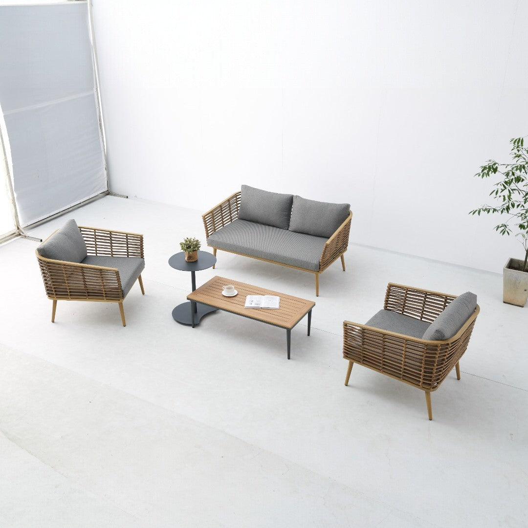 Juego de Terraza Lounge Élite Ratán Sintético & Cojines Gris Ceniza