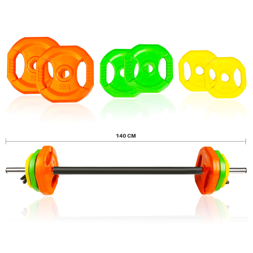 Set de Pesas 30k con barra y discos de colores