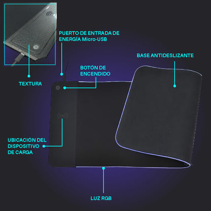 Mousepad con Cargador inalambrico y borde RGB
