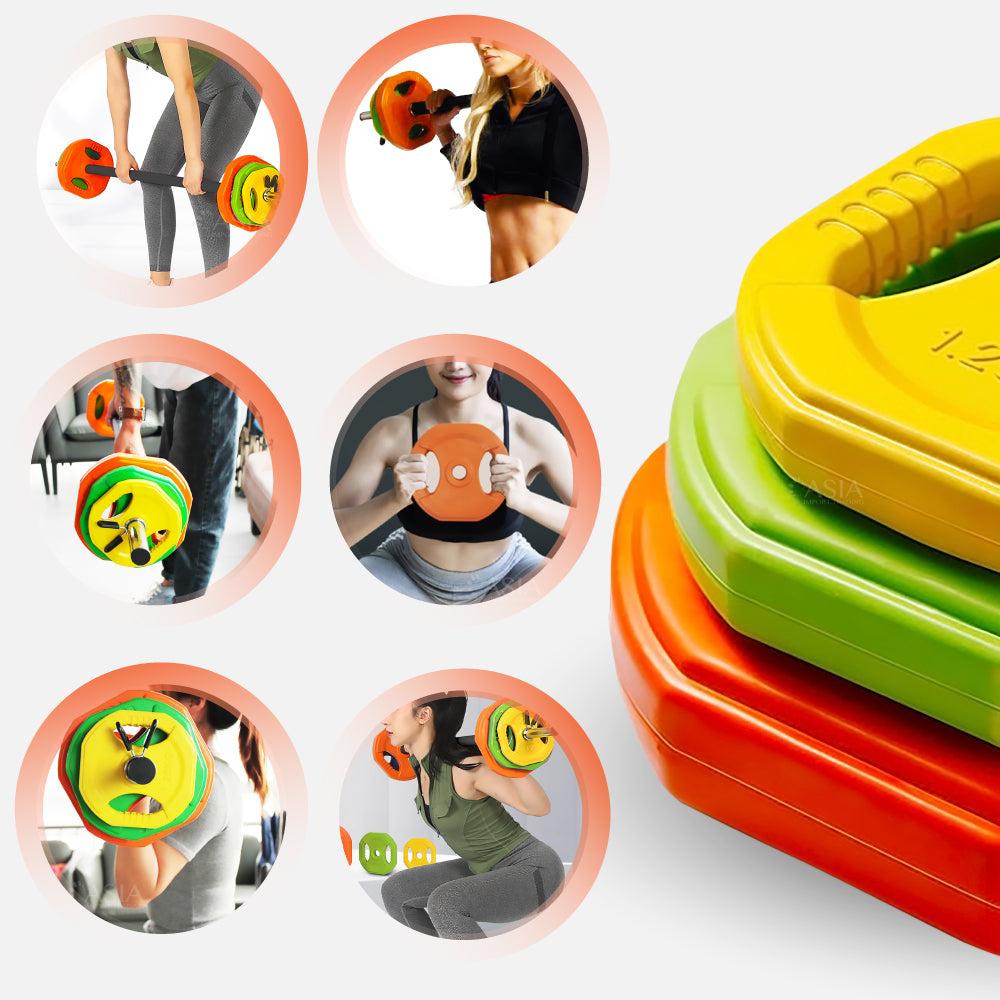 Set de Pesas 30k con barra y discos de colores