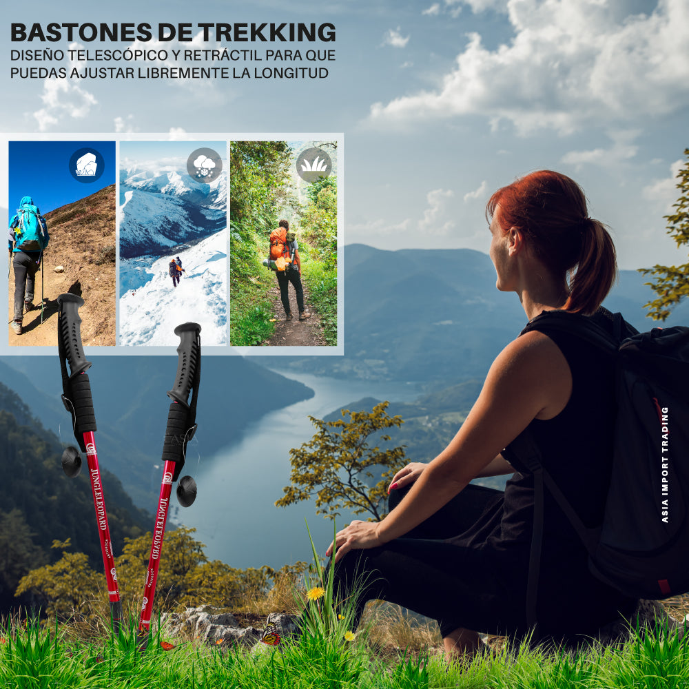 Pack de 2 Bastones Trekking Antishock Rojo - Asiaimportchile