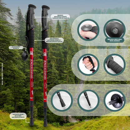Pack de 2 Bastones Trekking Antishock Rojo