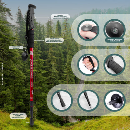 Baston de Trekking Antishock Rojo