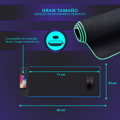 Mousepad con Cargador inalambrico y borde RGB