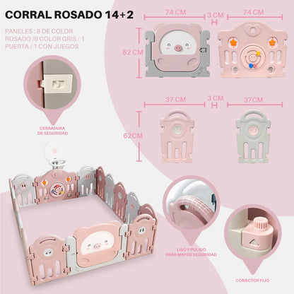 Corral para bebe Rosado modelo 14+2 paneles
