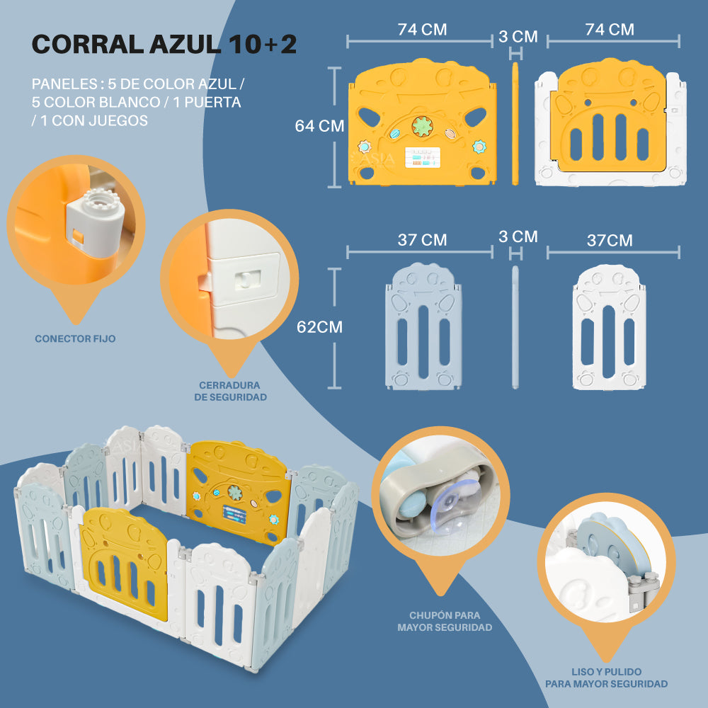 Corral para bebe modelo 10+2 paneles azul