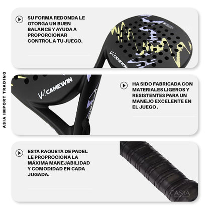 Pala de Padel 4018 Negra con Lila Incluye Estuche