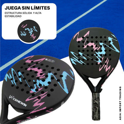 Pala de Pádel Black Edition con Funda –Diseño Vintage Pro Negra con Rosado