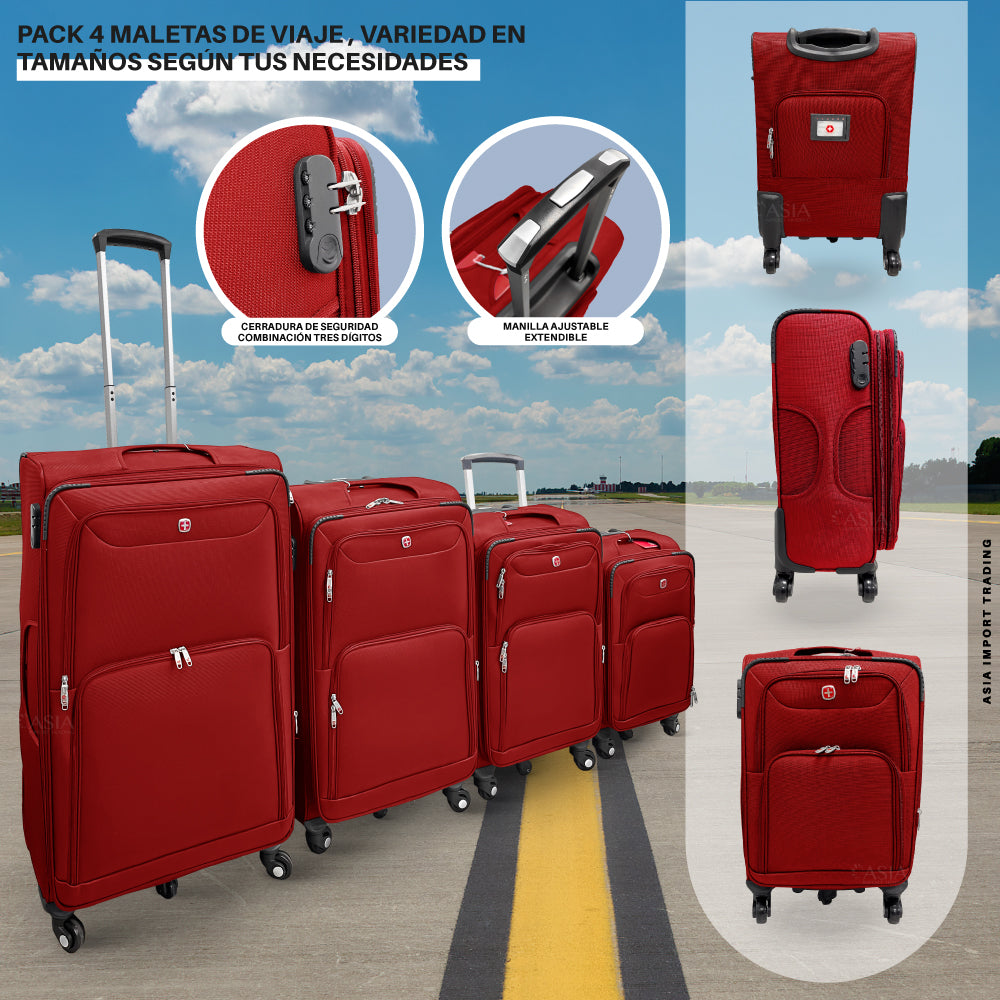 Set de 4 Maletas Blandas color Rojo