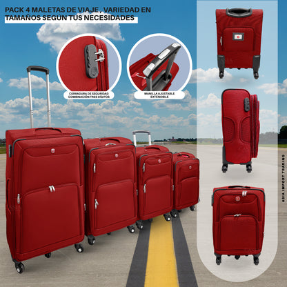 Set de 4 Maletas Blandas color Rojo